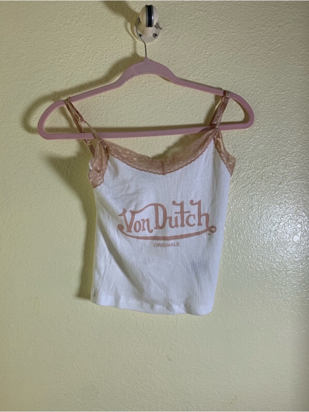 Von Dutch White & Blush Lace Trim Cami